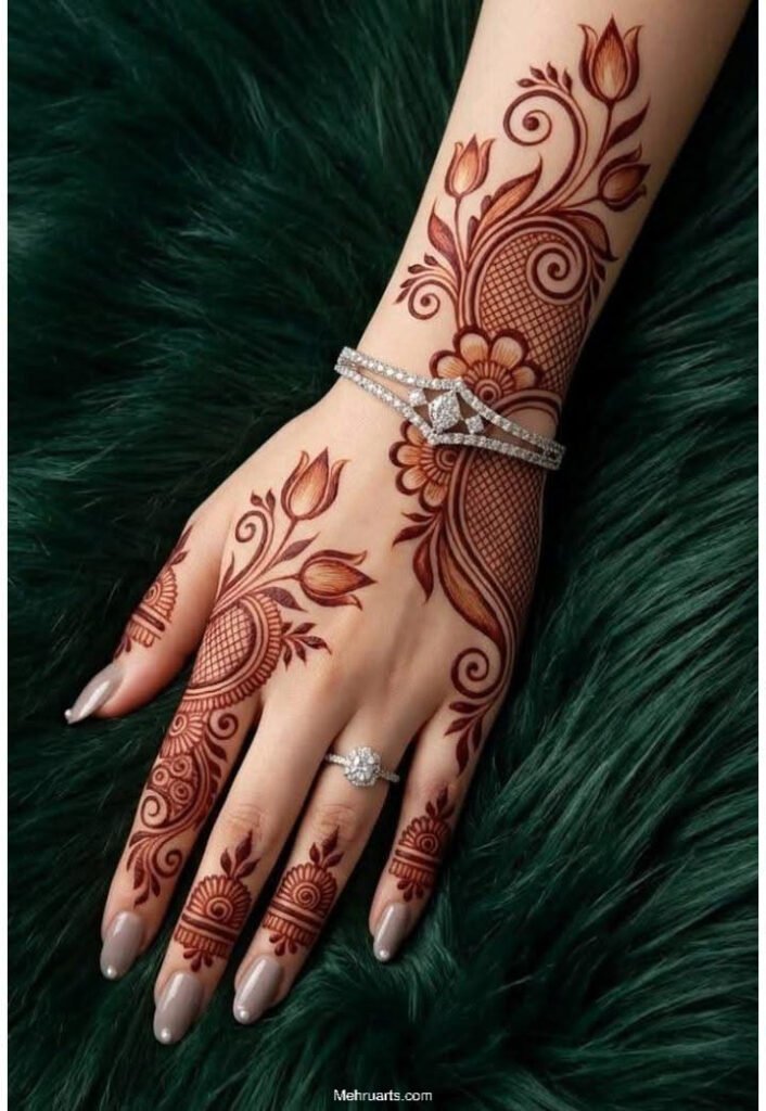 stylish back hand mehndi designs