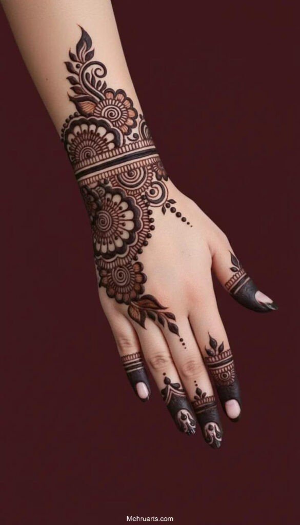 Stylish back hand mehndi designs